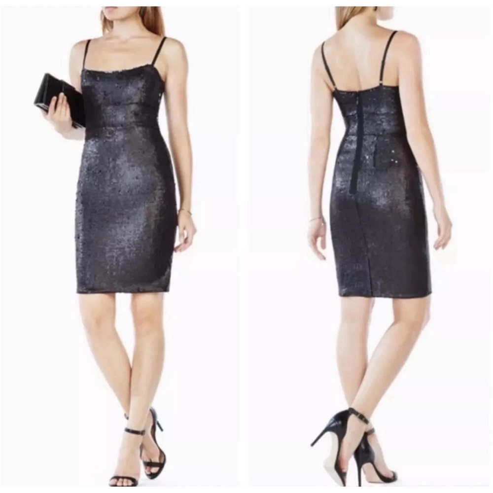 BCBGMaxAzria black Bodycon Mini Dress Spaghetti Strap sequins